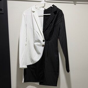 Black and White Pinstripe Blazer Dress